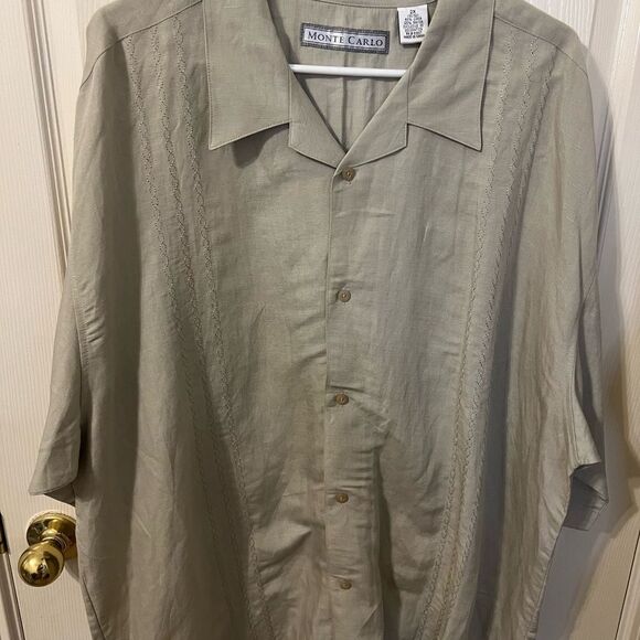 Men's Tan Linen Resort Shirt Size 2X Great Condition - Picture 2 of 9